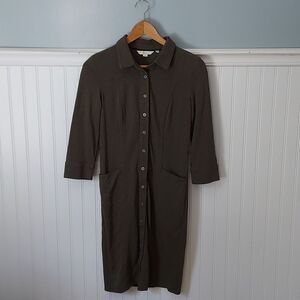 Boden Womens Tara‎ Shirt Dress Olive Green Pockets Cotton Jersey Lagenlook 2R